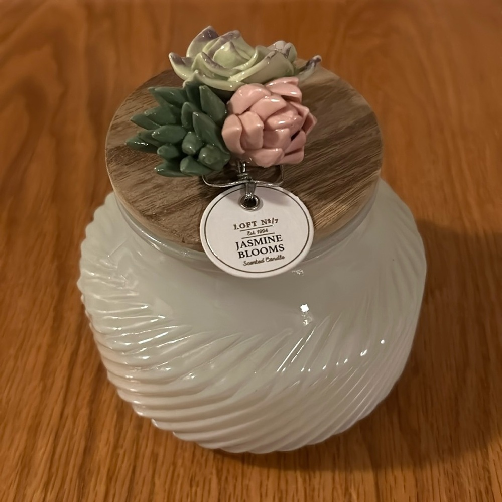 Loft No 7 Frosted round candle with decorative succulent flower cover